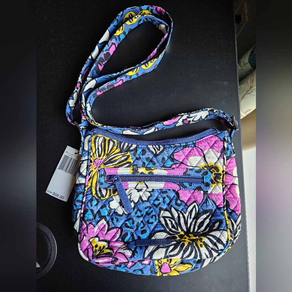 Vera Bradley Quilted Crossbody Bag in Blue, Pink, Yellow, White